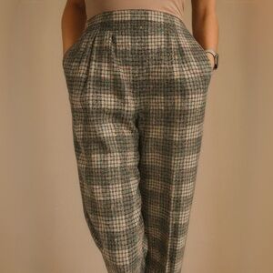 Vintage Synari Wool Blend Gray Check High Waist Pleated Trouser Pant Clueless